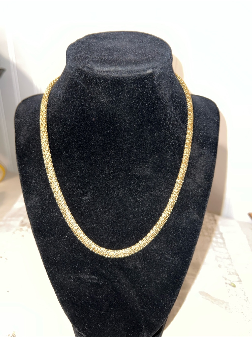 Vintage Napier Gold tone mesh necklace choker 14”